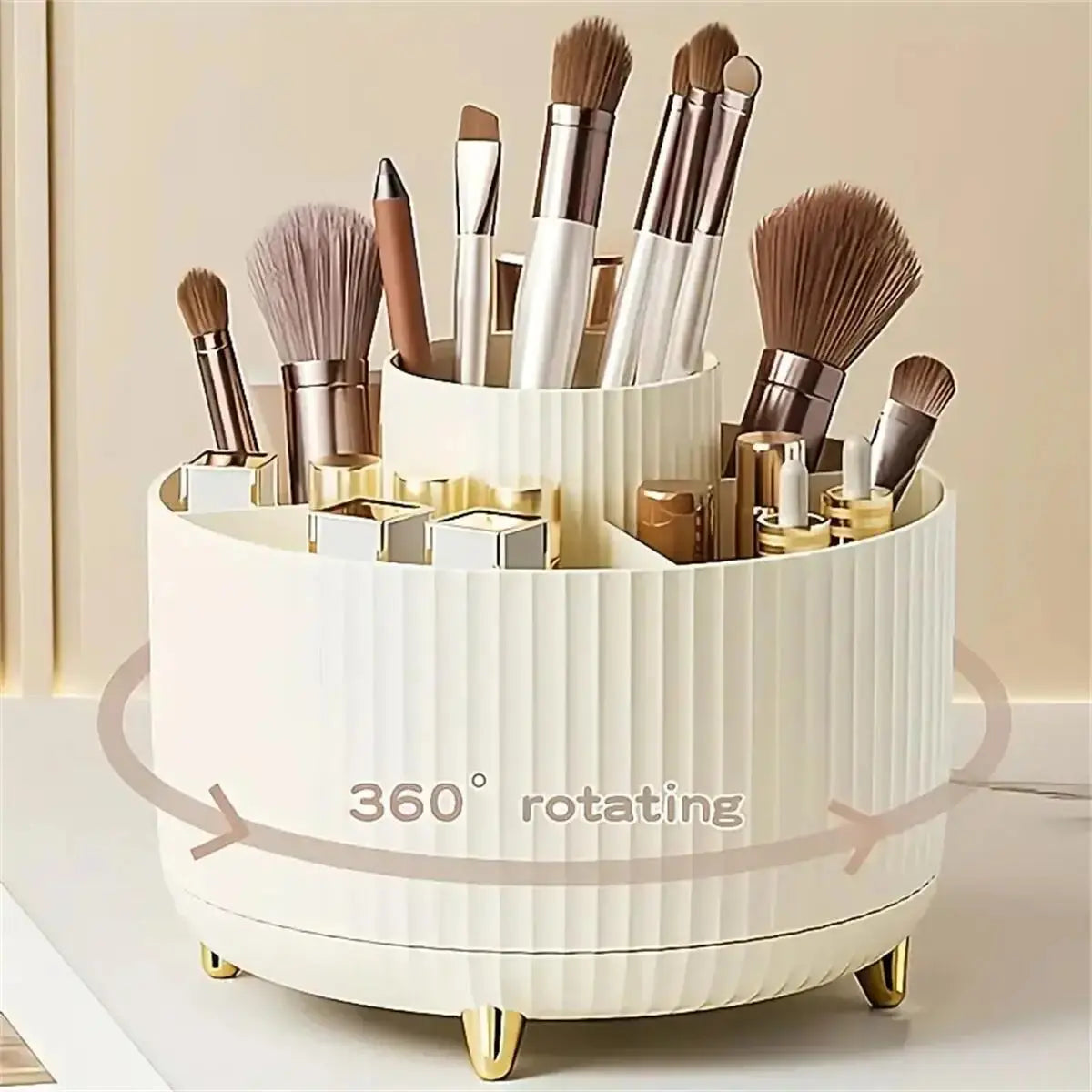 360° Rotating Makeup Organizer – Plastic Cosmetic Storage with 5 Compartments dylinoshop
