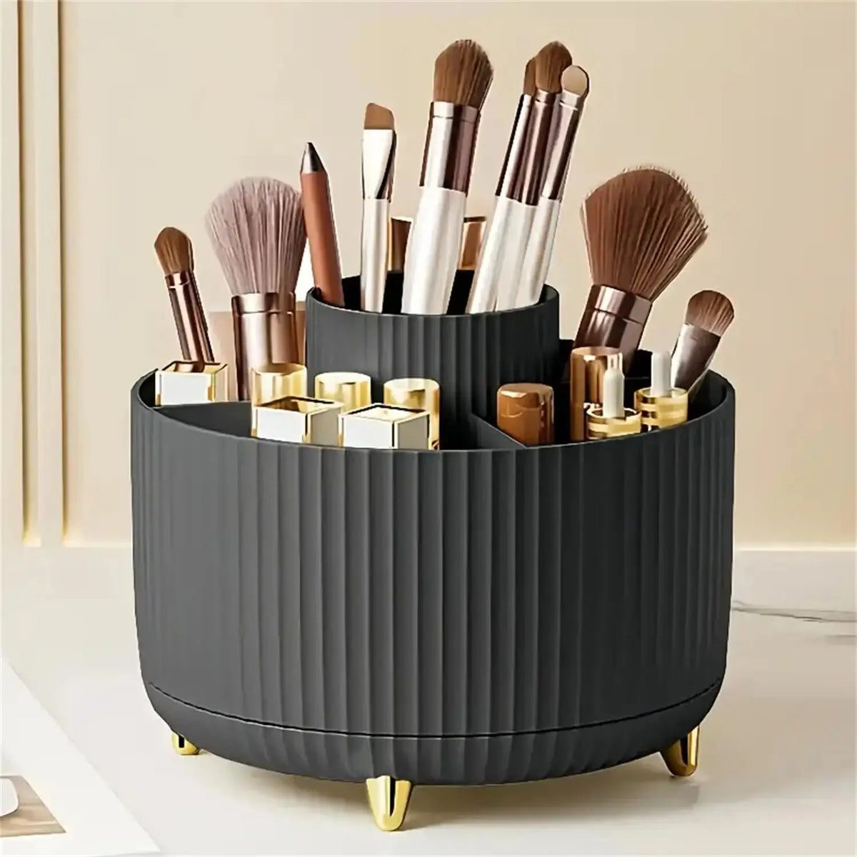 360° Rotating Makeup Organizer – Plastic Cosmetic Storage with 5 Compartments dylinoshop
