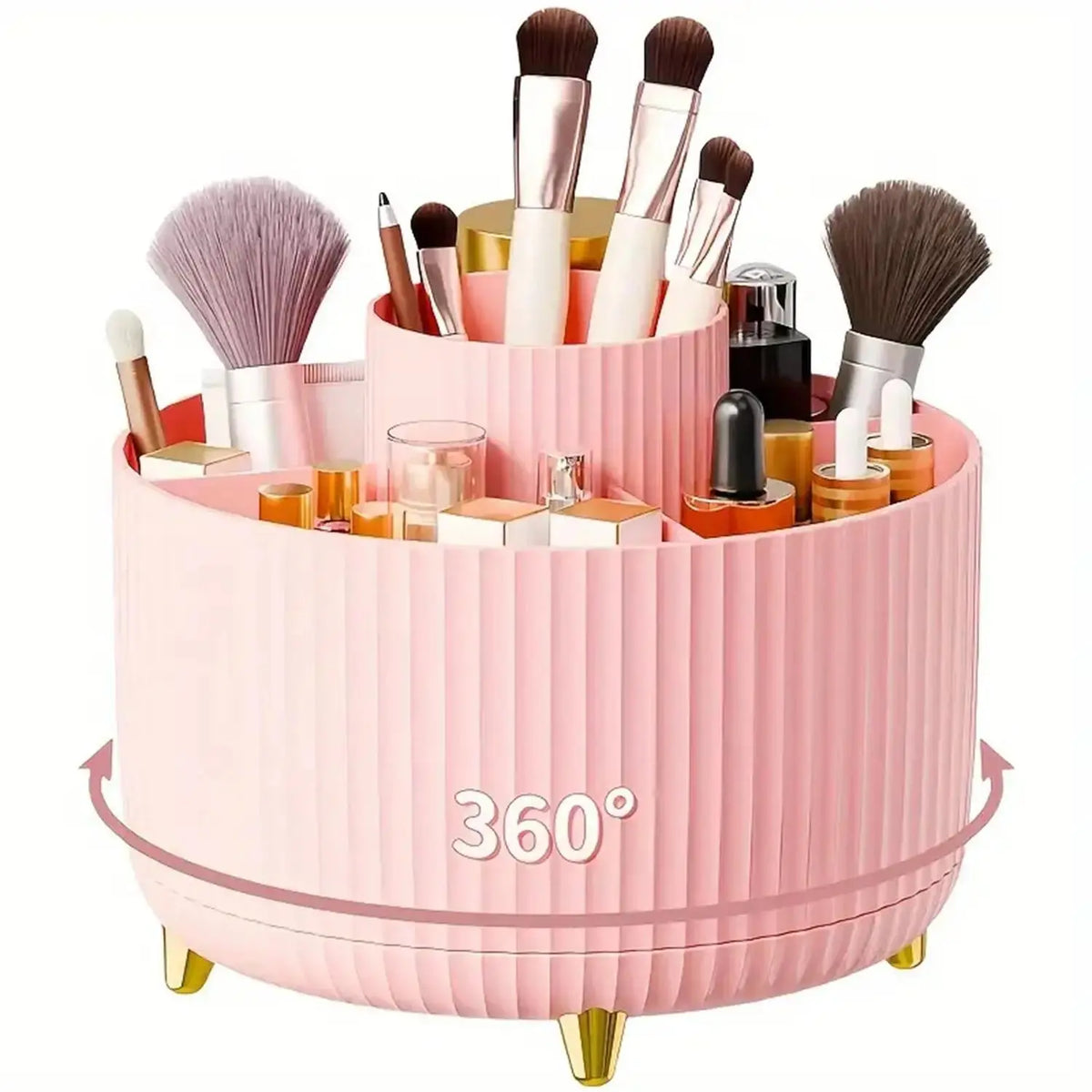 360° Rotating Makeup Organizer – Plastic Cosmetic Storage with 5 Compartments dylinoshop