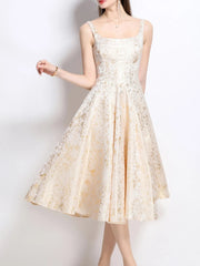 Floral A-Line Sleeveless Midi Dress 
