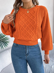 Cable Knit Diamond Pattern Long Sleeve Sweater 