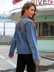 Studded Fringe Button Down Denim Jacket 