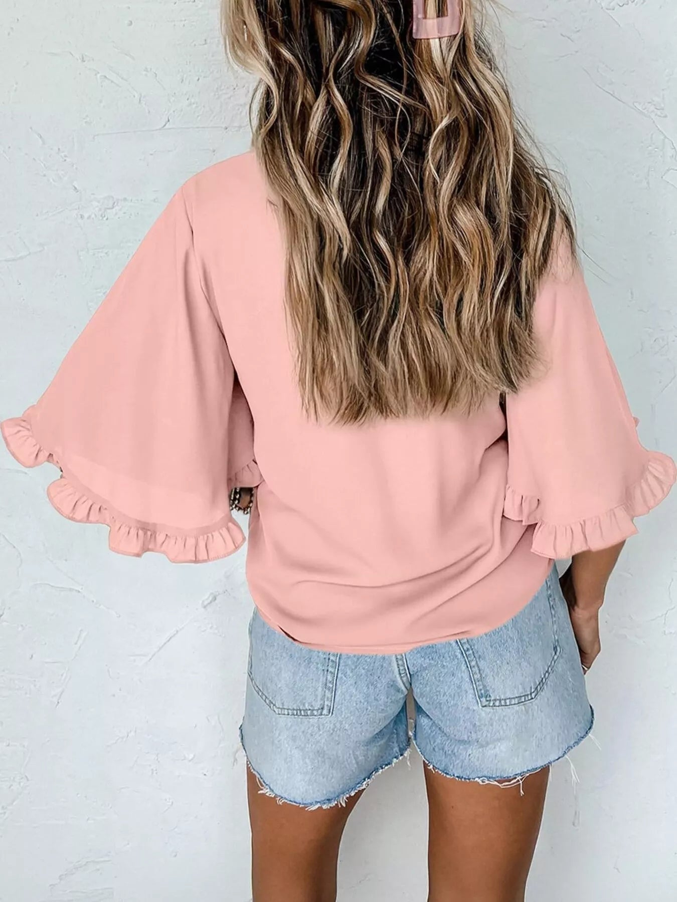 Ruffle Trim Half Sleeve Blouse 