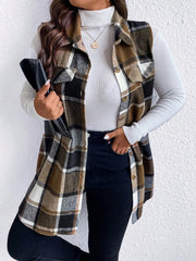 Honey Plus Size Pocketed Plaid Button Up Vest Coat 