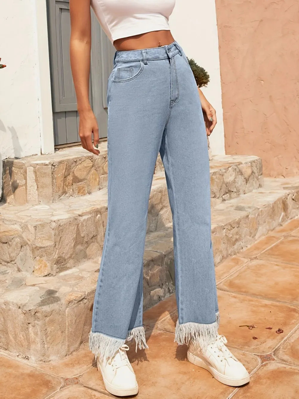 Raw Hem Bootcut Jeans with Pockets 