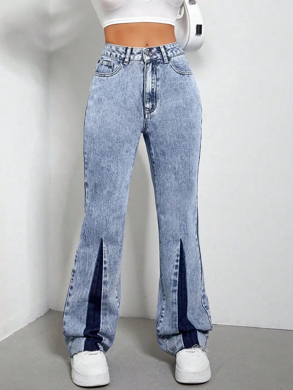 Contrast Bootcut Jeans with Pockets 