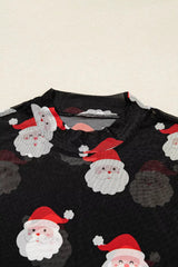 Christmas Santa Print Mesh Long Sleeve Top 