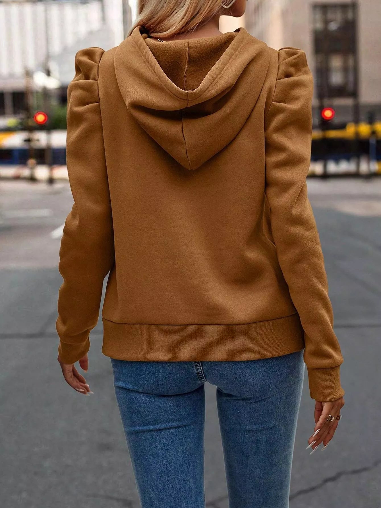 Puff Sleeve Hoodie with Drawstring 