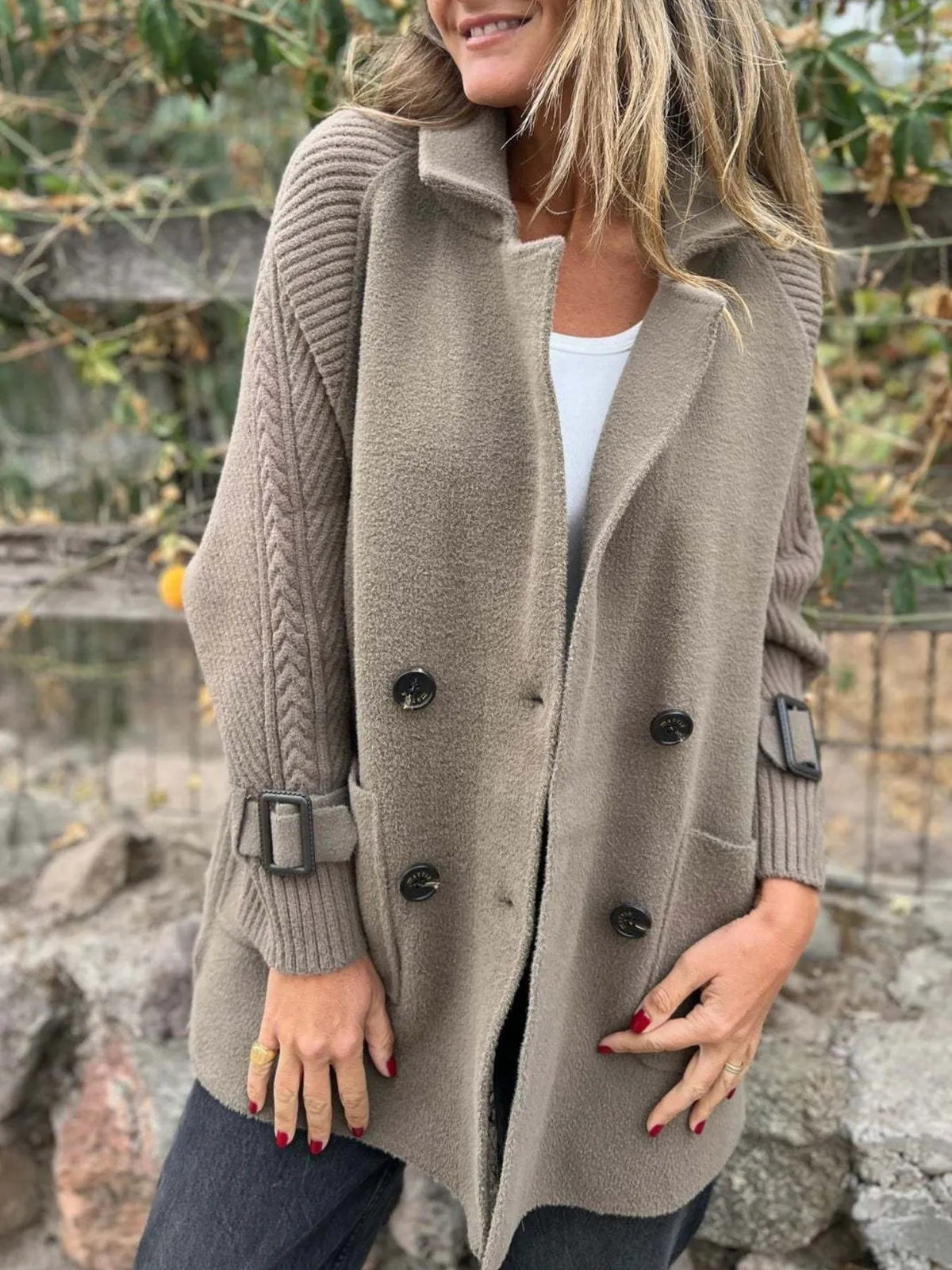 Full Size Texture Knit Longline Coat Plus Size 