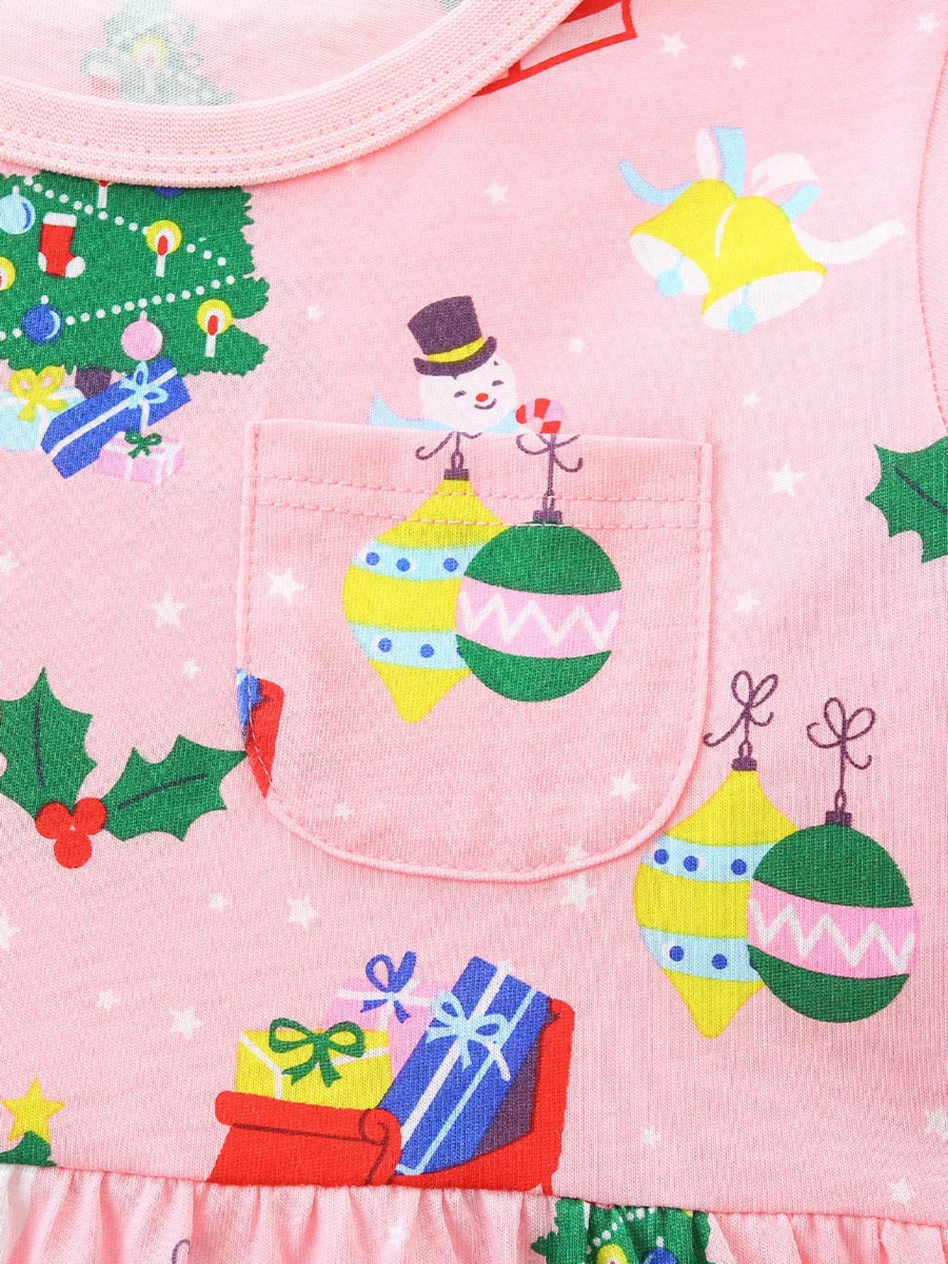 Children's Christmas Print Long Sleeve Casual Dress 