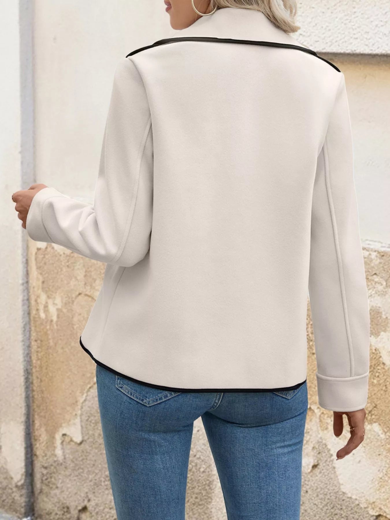 Contrast Trim Double-Breasted Jacket 