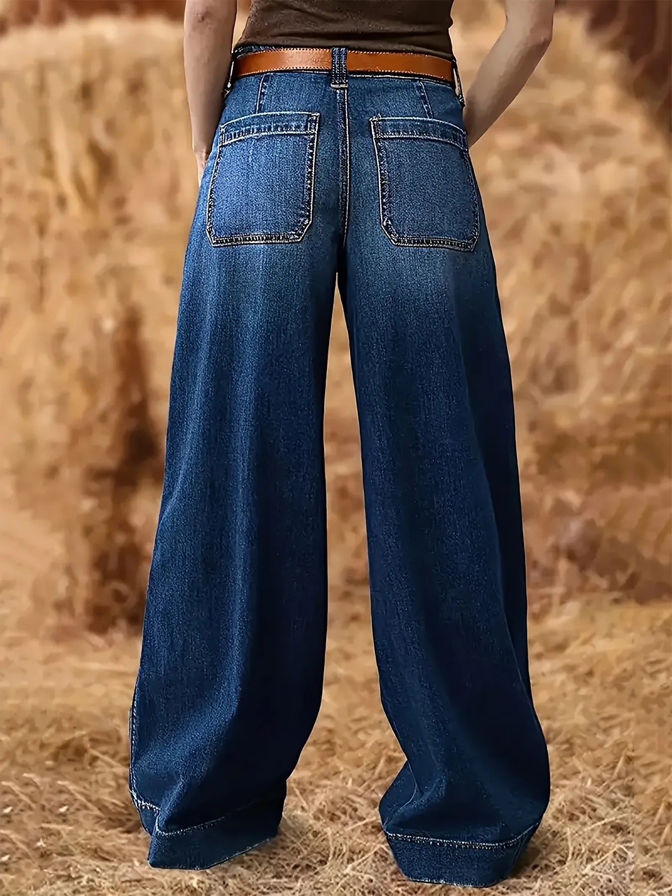 High Waist Wide Leg Wash Jeans 