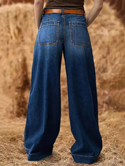 High Waist Wide Leg Wash Jeans 
