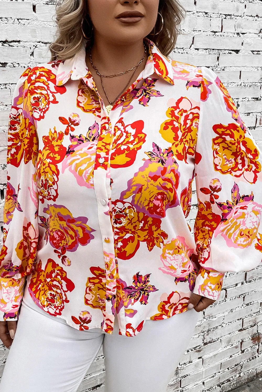 Plus Size Printed Long Sleeve Shirt 
