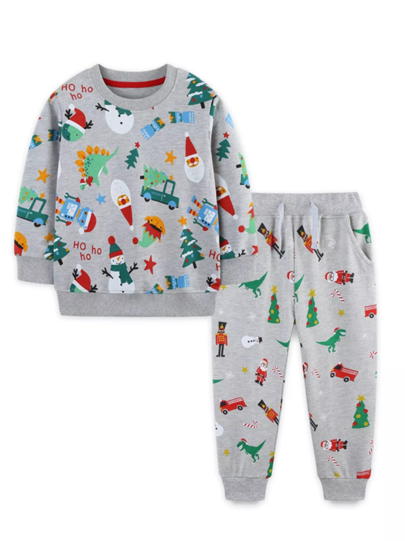 Children's Christmas Print Round Neck Top and Pants Set 