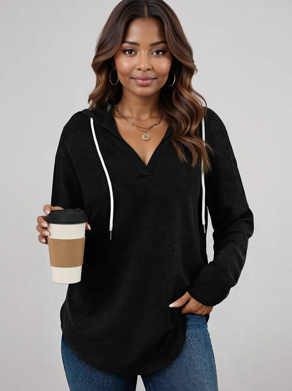 Full Size Drawstring Long Sleeve Hoodie Plus Size 