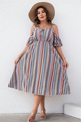 Plus Size Striped Cold-Shoulder Dress 