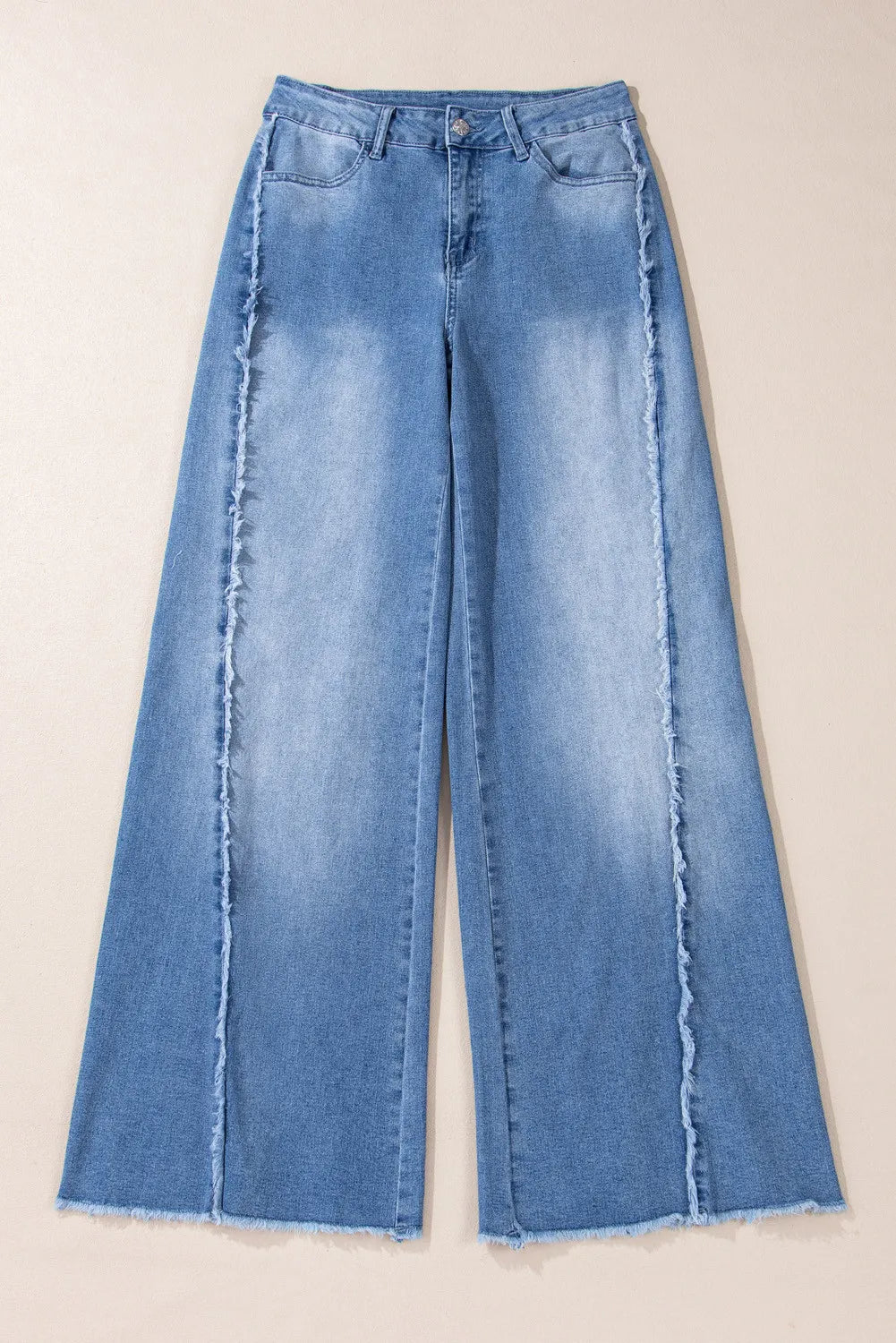 Raw Hem Wide Leg Jeans with Pockets 