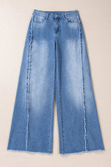 Raw Hem Wide Leg Jeans with Pockets 