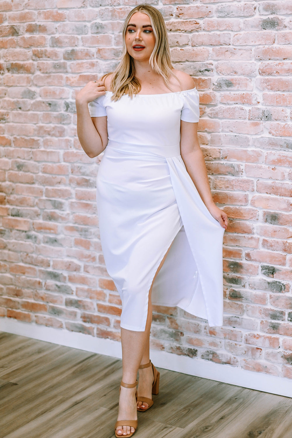 Off-Shoulder Short Sleeve Split Dress 