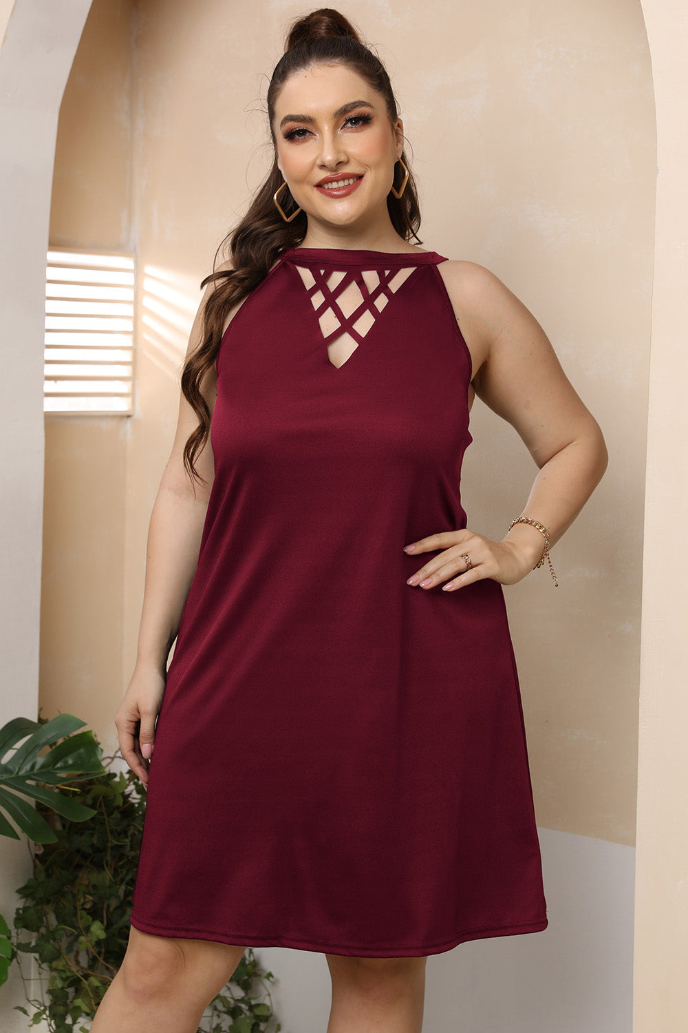 Plus Size Cutout Round Neck Sleeveless Dress 