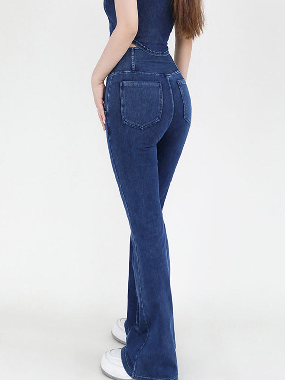 Wide Waistband Bootcut Jeans with Pockets 