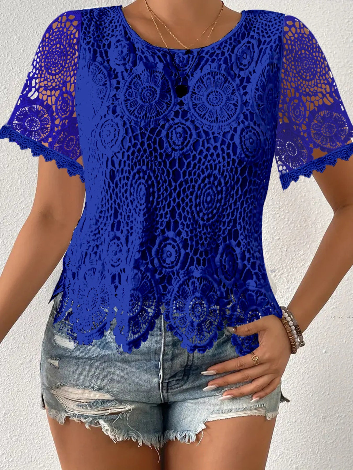 Lace Short Sleeve Blouse 