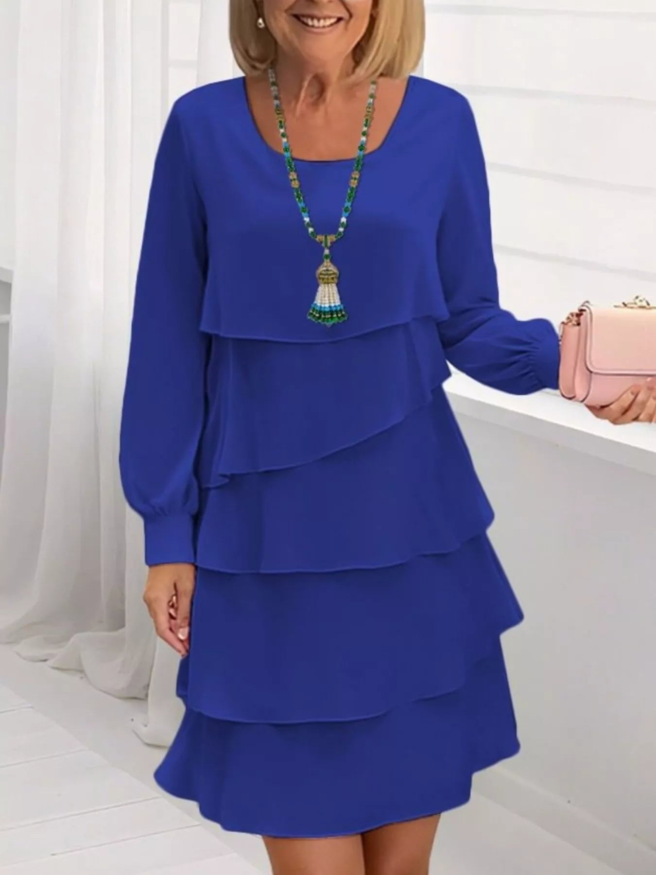 Full Size Layered Long Sleeve Mini Dress Plus Size 