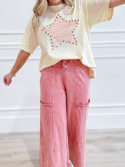 Star Print Stud Detail Cotton Jersey Top 
