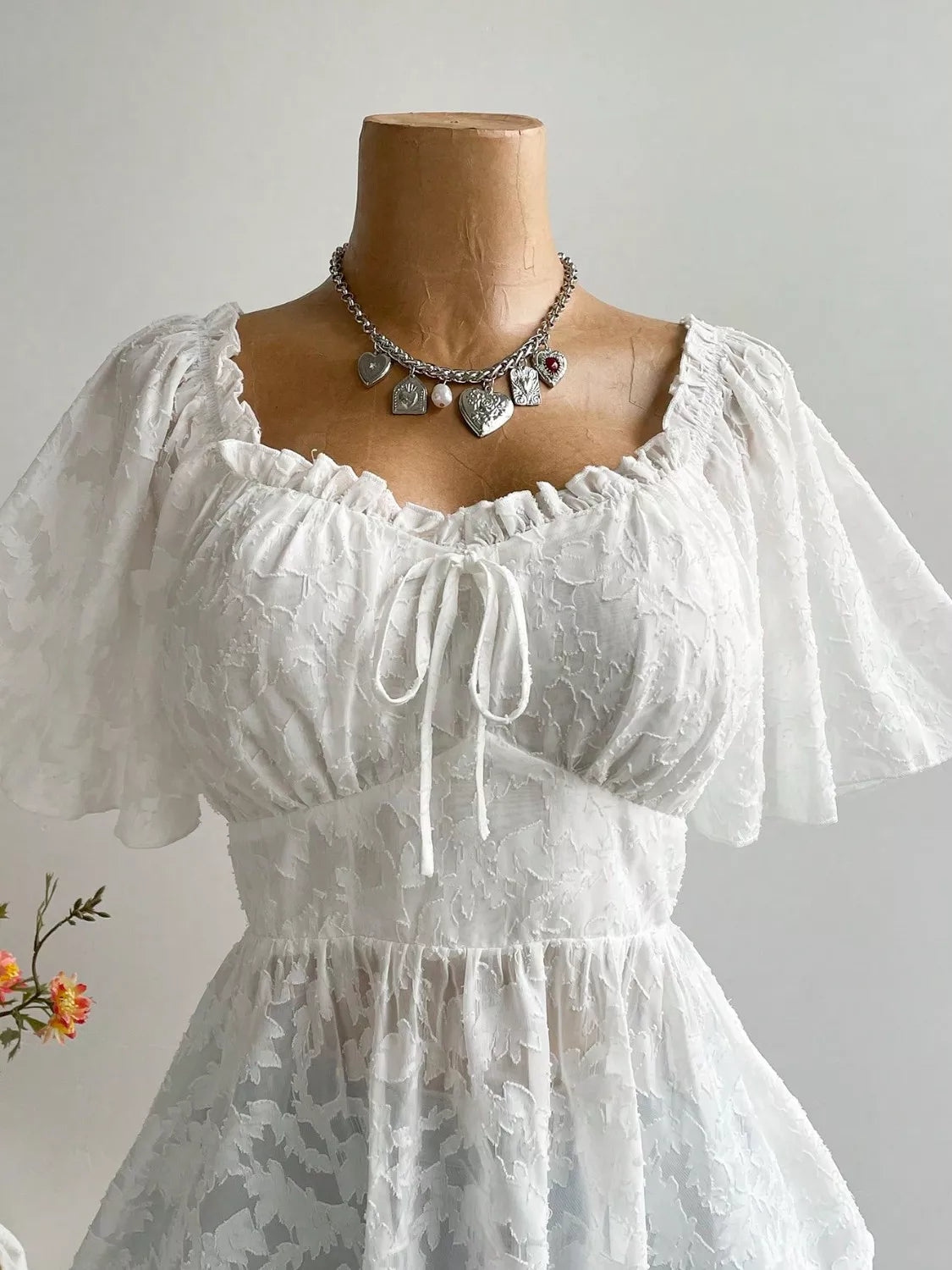 Plus Size Floral Flutter Sleeve Blouse with Smocked Back 