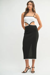MABLE Ribbed Knit Color Block Cutout Midi Dress 