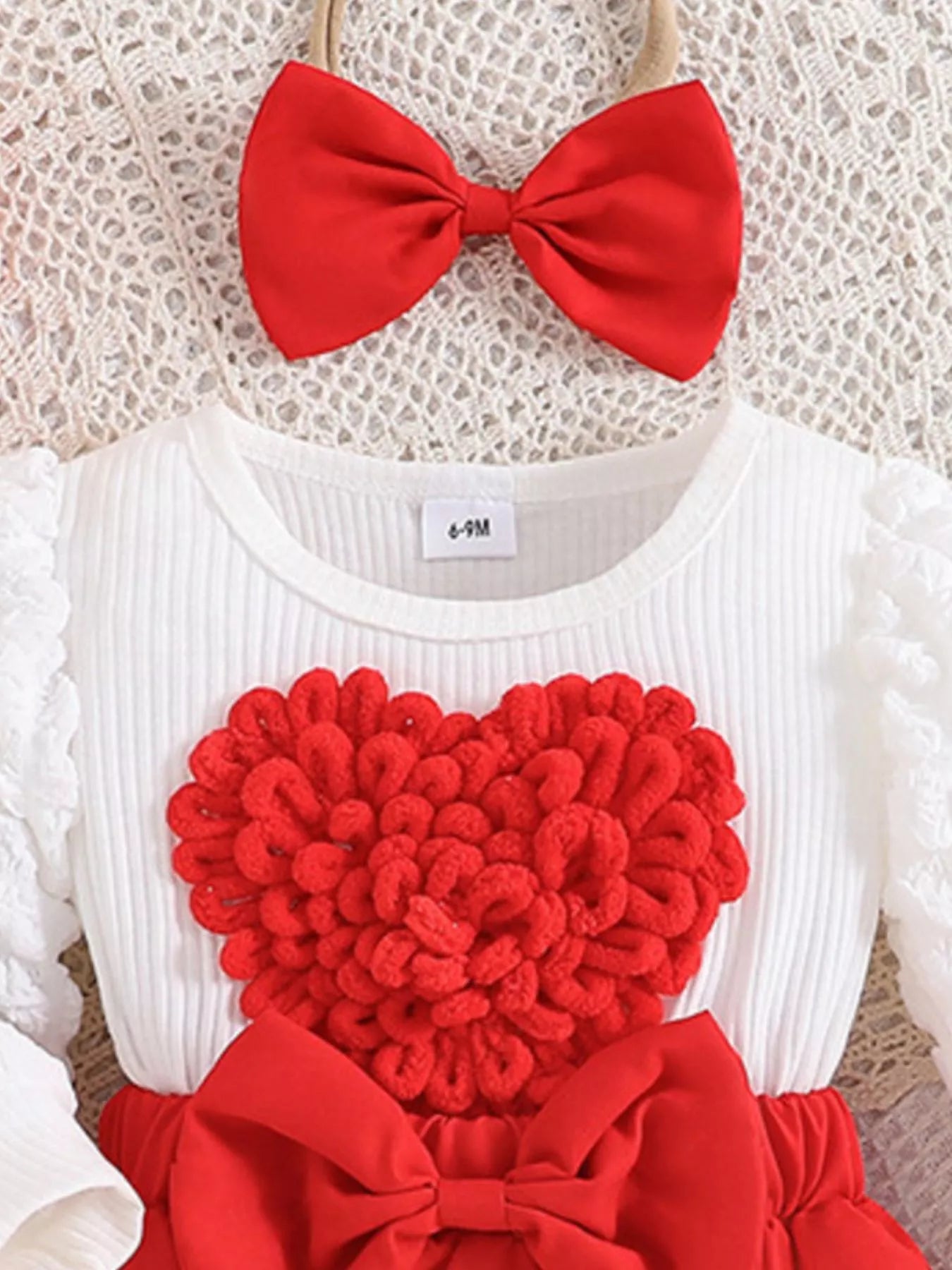 Children's Heart Bowknot Decor Dress with Headband 