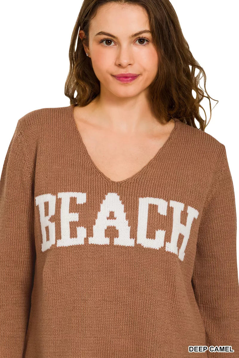 Zenana Beach V Neck Sweater 