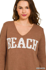 Zenana Beach V Neck Sweater 