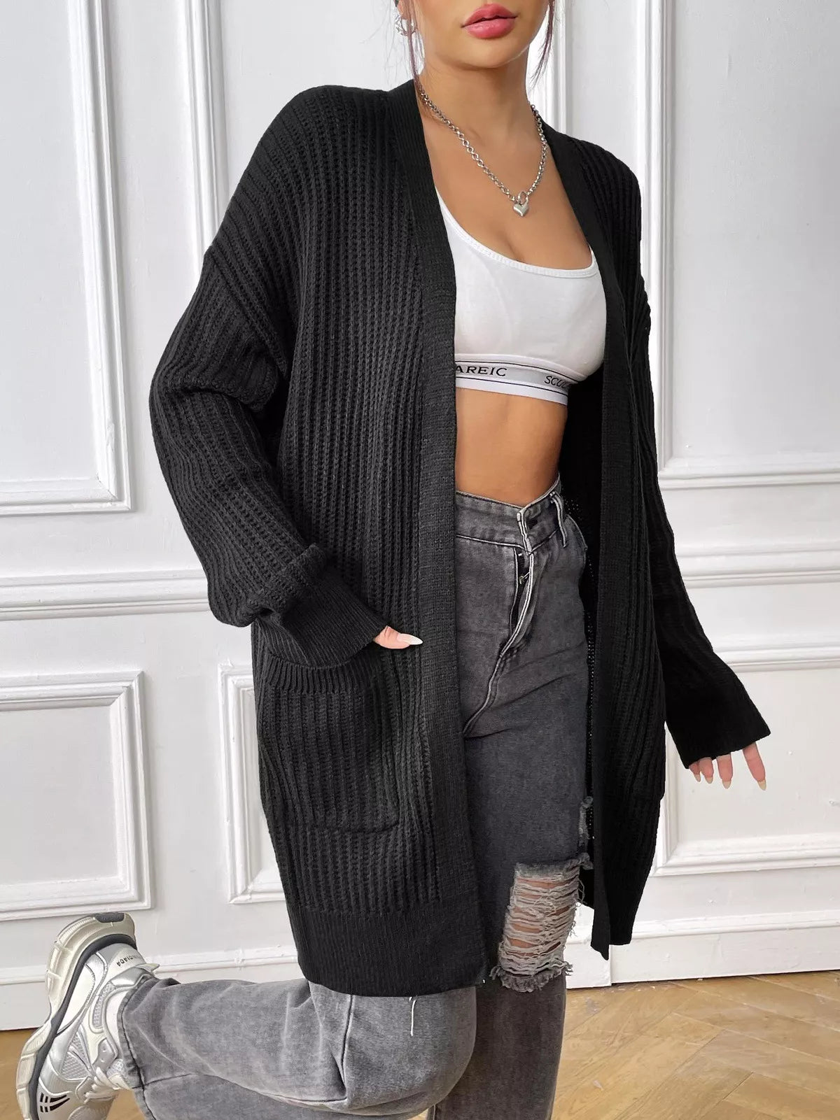 Open Front Drop Shoulder Cardigan 