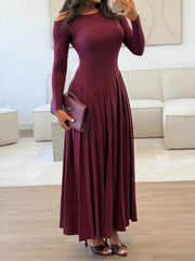 Ruched One Shoulder Long Sleeve Dress 