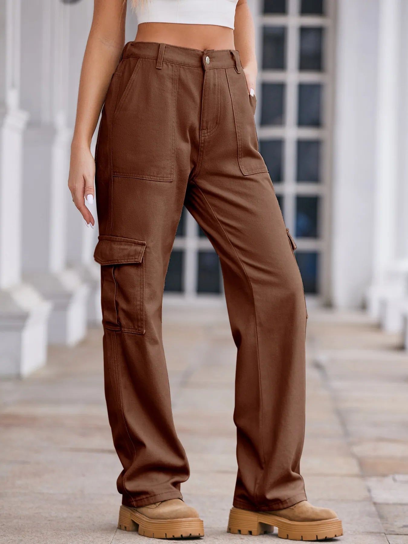High-Waisted Cargo Jeans 