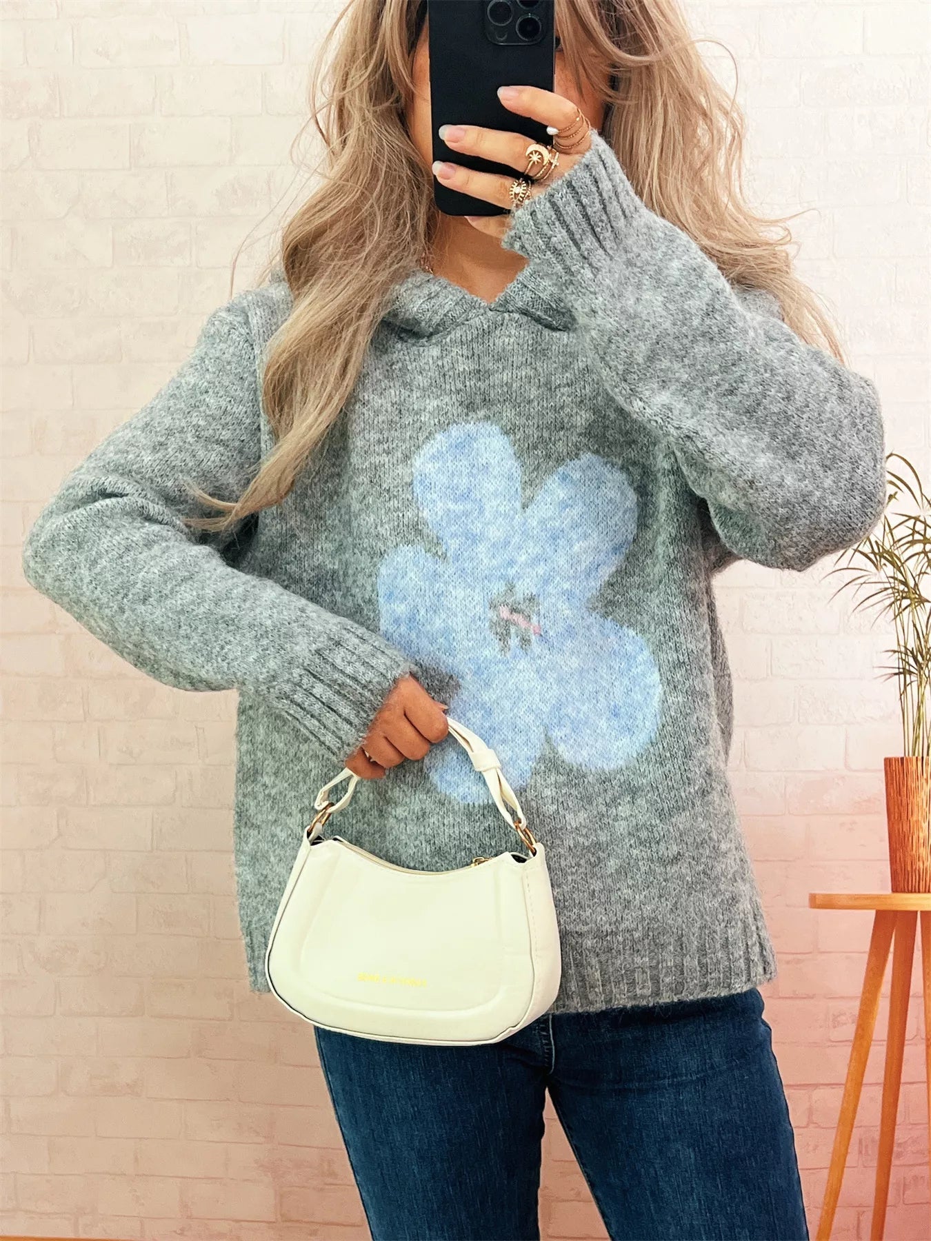 Flower Long Sleeve Hooded Sweater 