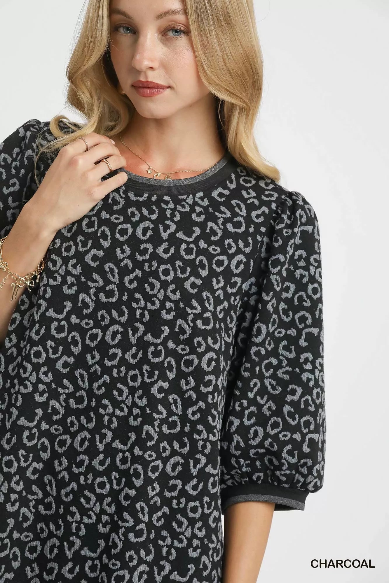 Umgee Leopard Print Jacquard Mini Dress 