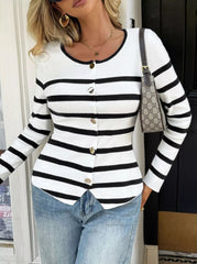 Striped Button-Up Knit Cardigan 
