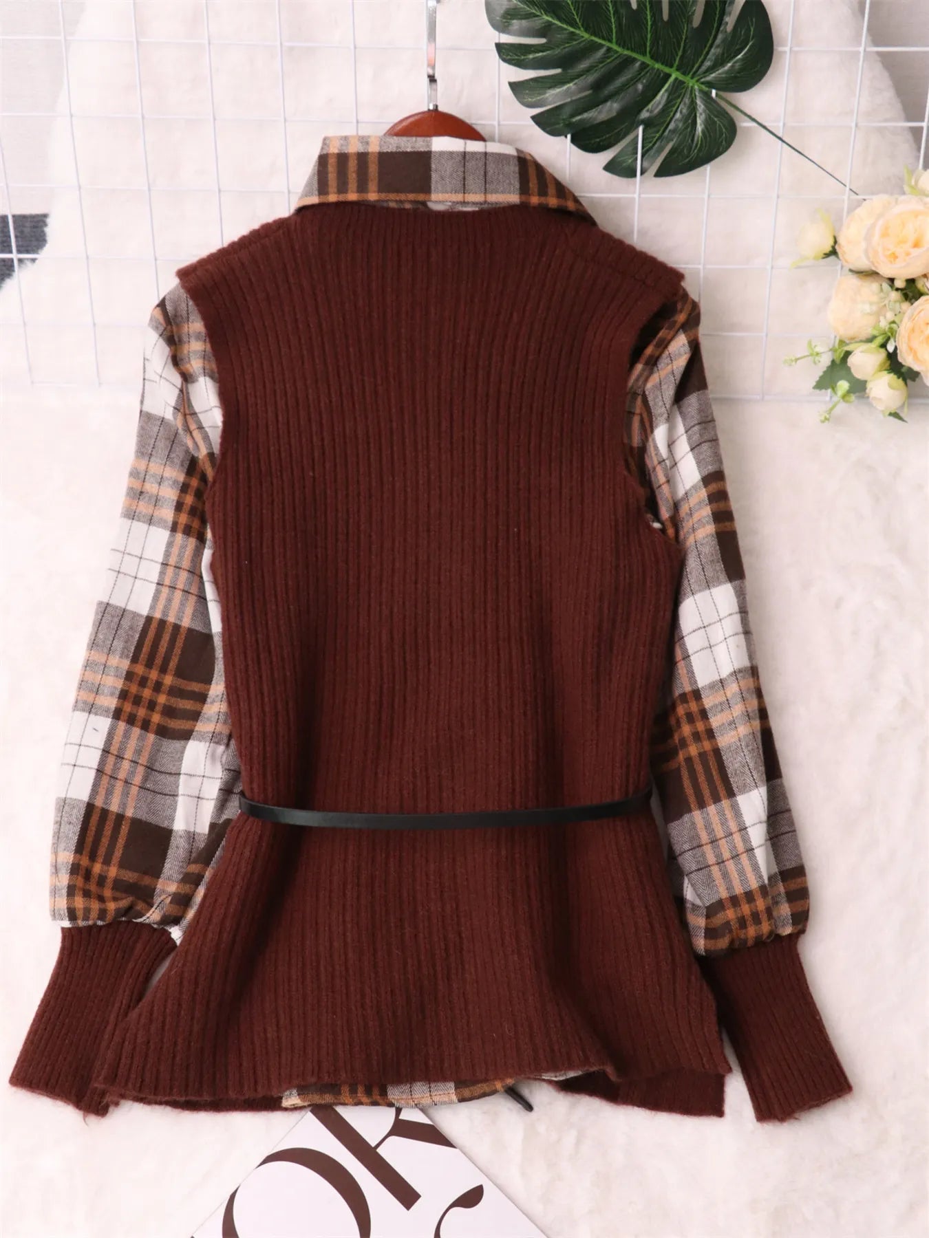 Plaid Long Sleeve Sweater Dress 