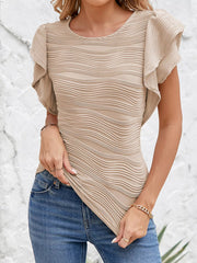 Casual Wavy Textured Ruffle Sleeve Top 