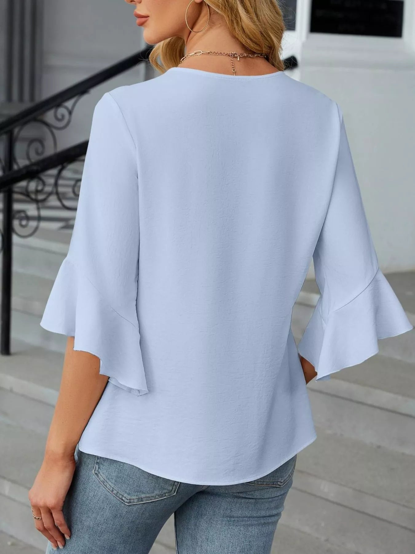 V-Neck Ruffle Sleeve Blouse 