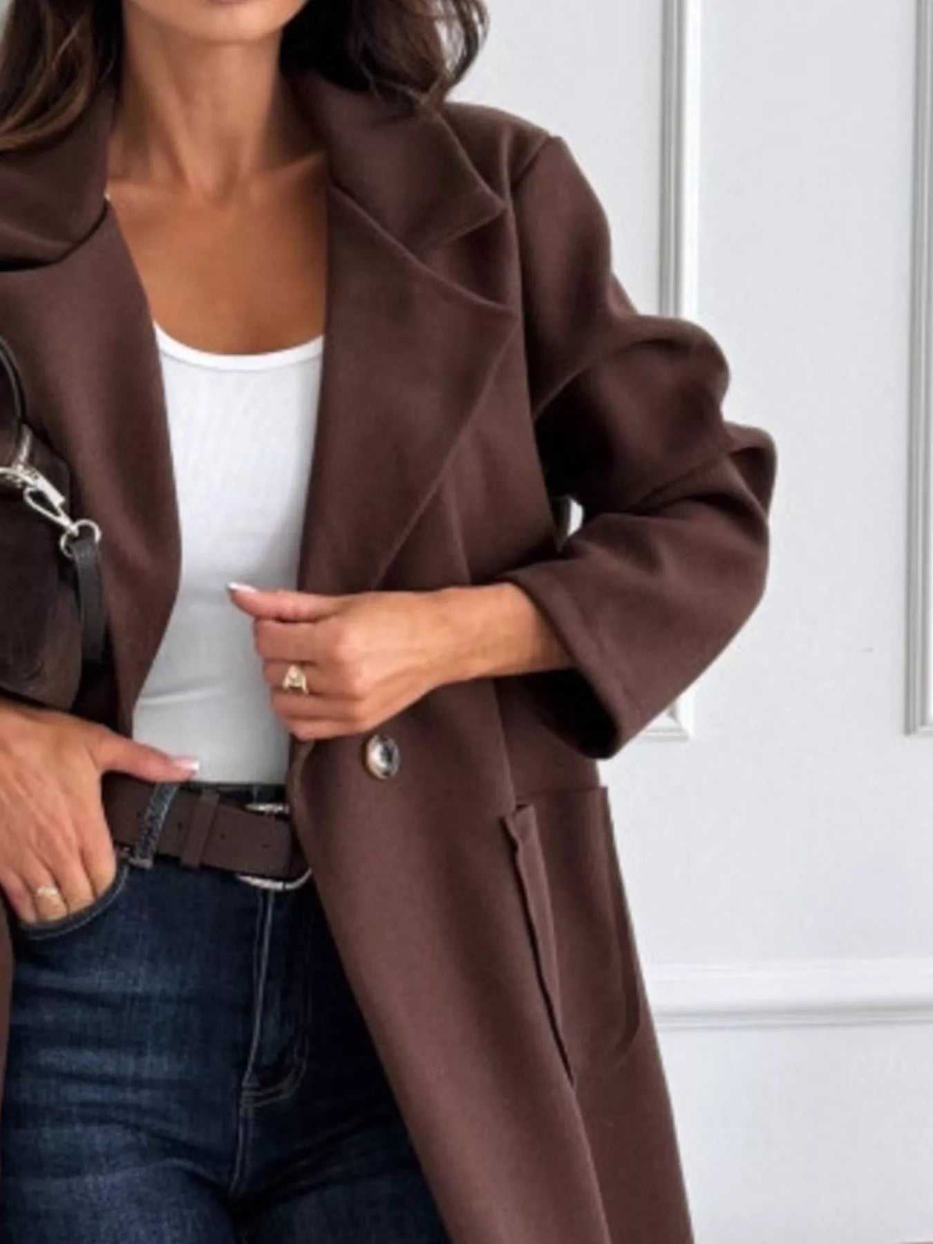 Long-Sleeve Single-Breasted Trench Coat 