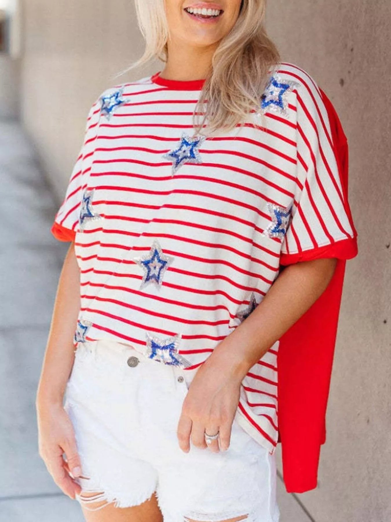 Striped Star Sequin Patriotic T-Shirt 