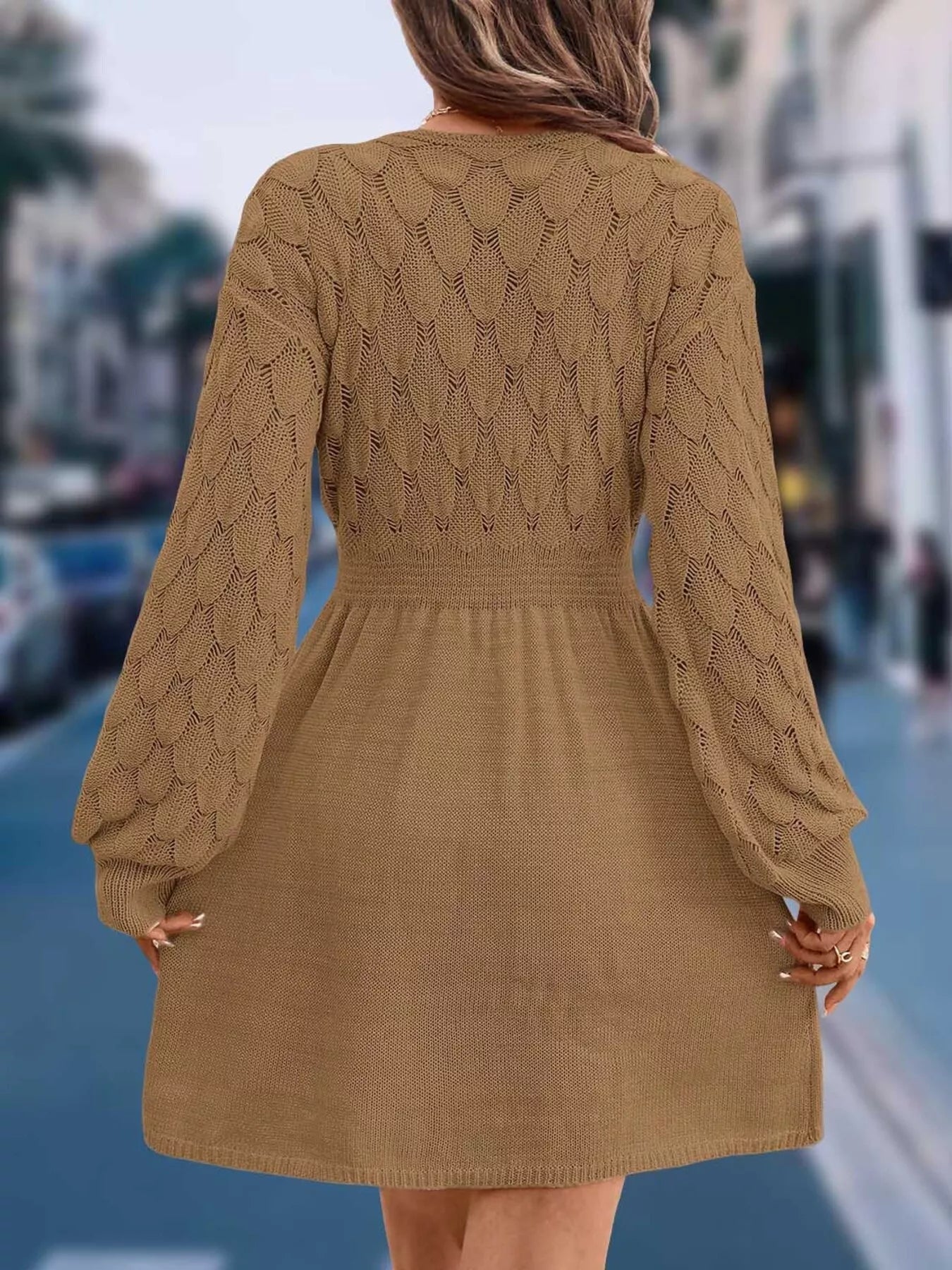 V-Neck Long Sleeve Sweater Dress 