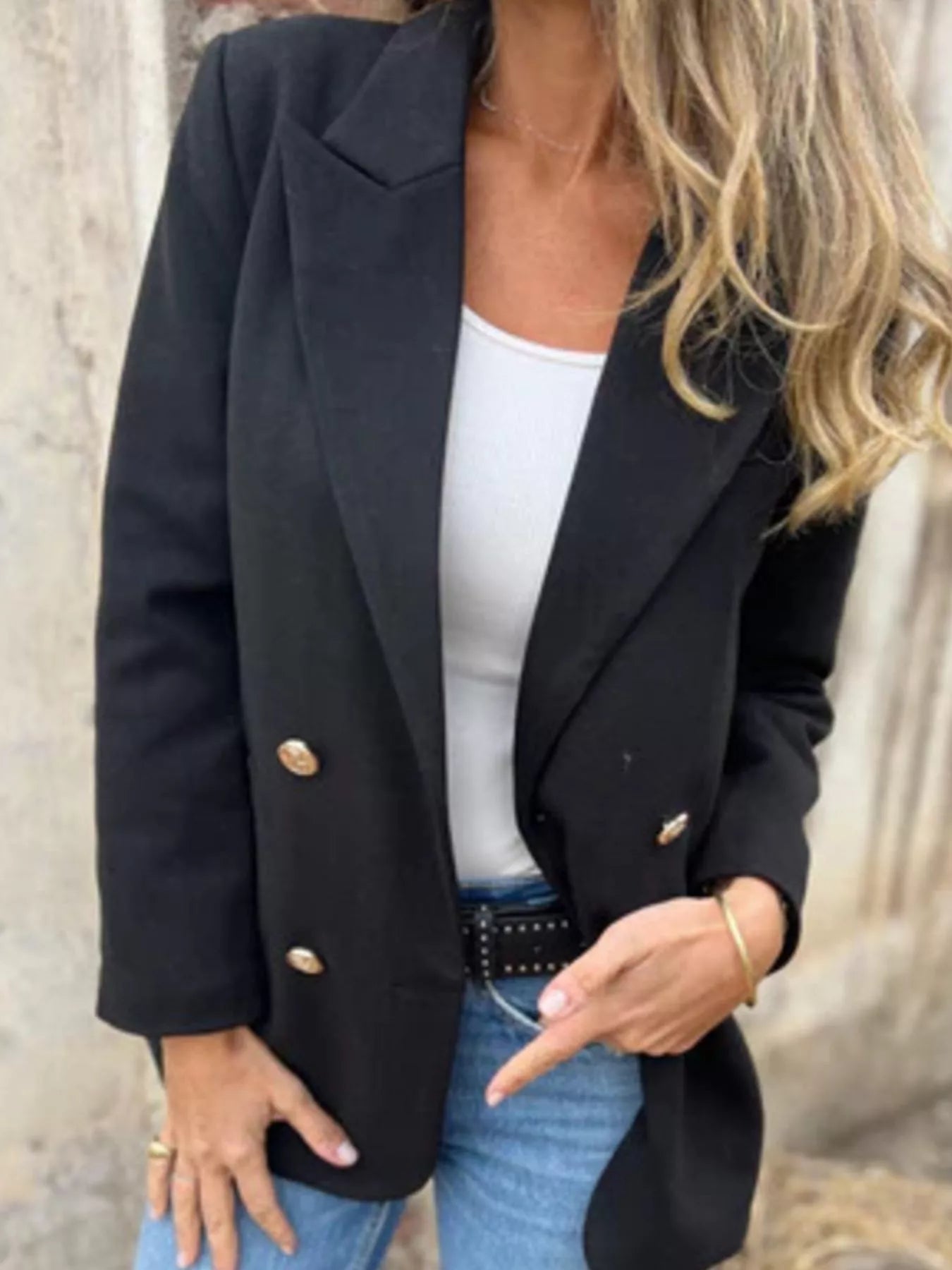 Full Size Double Breasted Long Sleeve Blazer Plus Size 