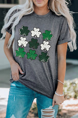 Lucky Clover Round Neck Short Sleeve T-Shirt 