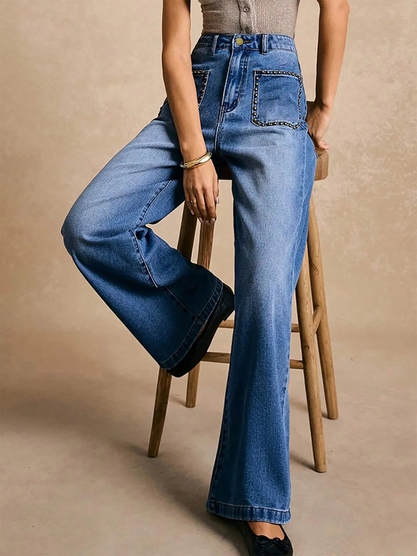 High-Waisted Wide-Leg Pocket Jeans 