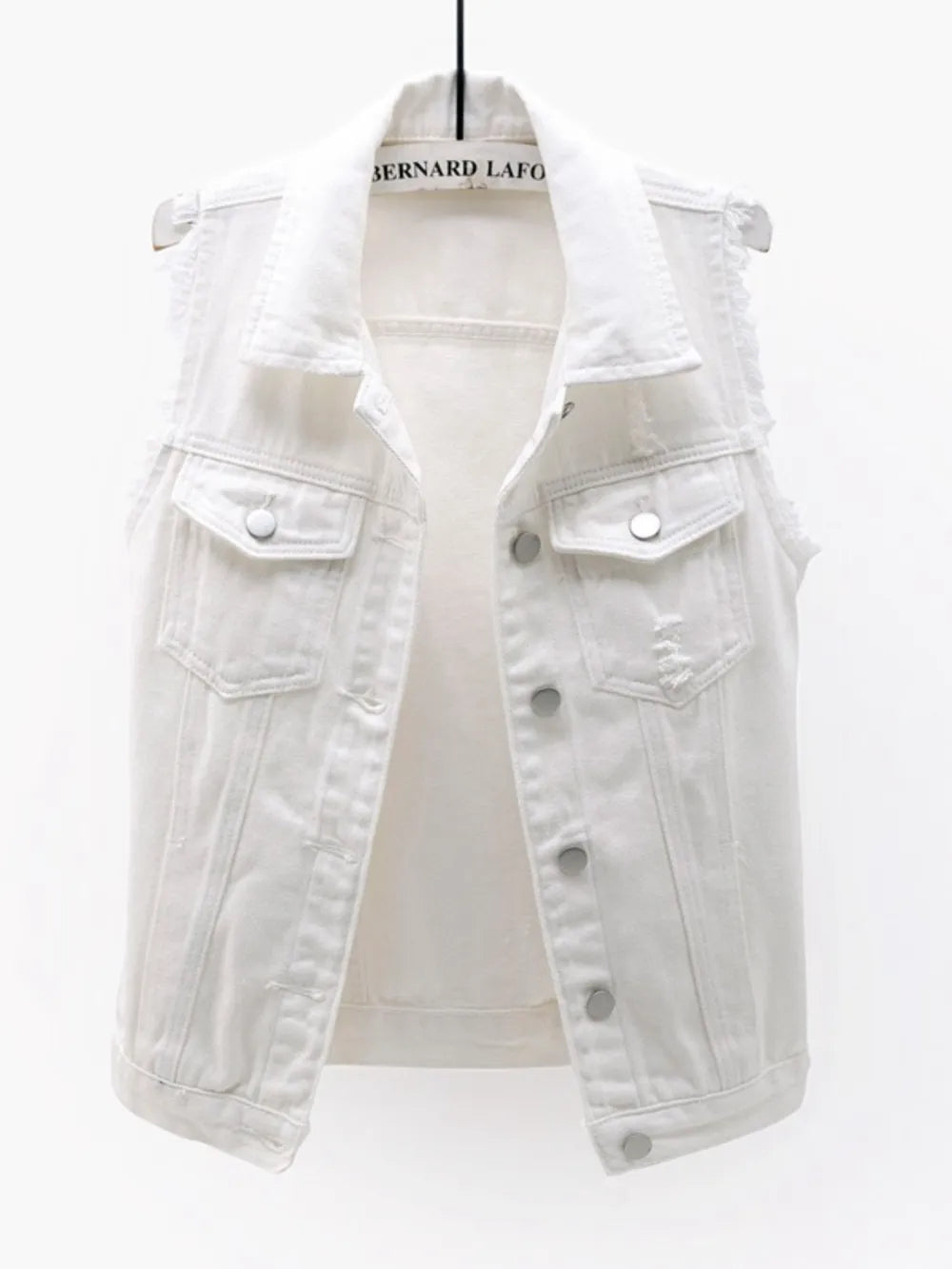 Full Size Button Down Raw Hem Sleeveless Denim Jacket Plus Size 